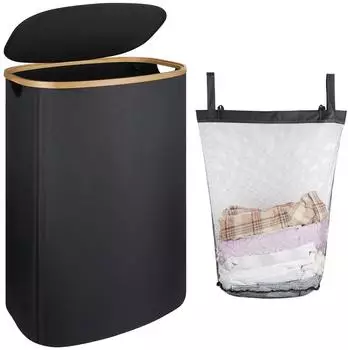 LuxusKollektion W&auml;schekorb 100L faltbar mit Deckel, Bambus, tiefschwarz