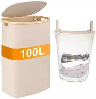 LuxusKollektion W&auml;schekorb faltbar mit Deckel, Polyester, hellbeige, 100L