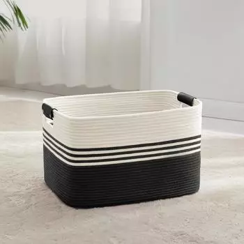 LuxusKollektion W&auml;schekorb geflochten, Baumwollseil, 45l, wei&szlig;/schwarz
