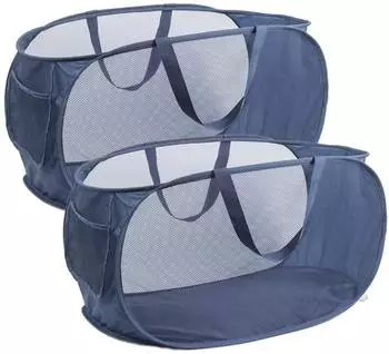 LuxusKollektion Faltbarer Pop-Up W&auml;schekorb mit Seitentasche, marineblau, 57x36x36cm, 2er-Set