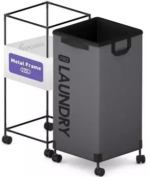 LuxusKollektion Wäschekorb mit Rollen 105L, Metallrahmen, faltbar, grau