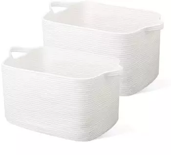 LuxusKollektion Faltbarer W&auml;schekorb 63L, Baumwolle geflochten, wei&szlig;, 2er-Set