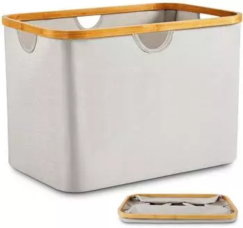 LuxusKollektion Faltbarer W&auml;schekorb 68L, Stoff & Bambus, beige (150730)
