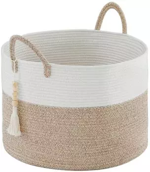 LuxusKollektion Geflochtener W&auml;schekorb Baumwollseil, braun, 65L (50x33cm)