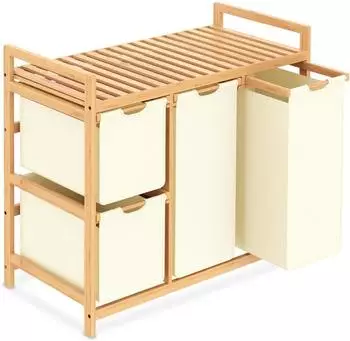 LuxusKollektion W&auml;schesortierer 3 F&auml;cher 150L Bambus, beige