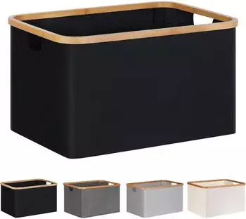 LuxusKollektion Faltbarer W&auml;schekorb 60L, Bambus & Stoff, schwarz (6586)