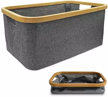 LuxusKollektion Faltbarer Wäschekorb 50L, Bambus, grau (54x33x29cm)