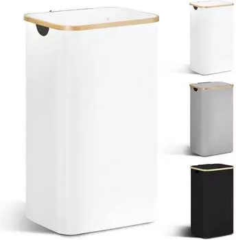 LuxusKollektion W&auml;schekorb mit Deckel, faltbar, Bambus, 85L, wei&szlig;