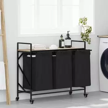 vidaXL Wäschekorb 3 Fächer mit Rollen, Sonoma Eiche (859091)