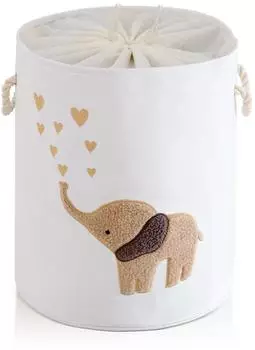 LuxusKollektion W&auml;schekorb Baby Elefant, faltbar, Baumwolle, braun, 58L