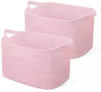 LuxusKollektion Faltbarer W&auml;schekorb aus Baumwolle, hellrosa, 63l, 2er-Set