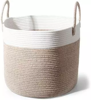 LuxusKollektion W&auml;schekorb geflochten, Baumwolle, braun, &Oslash;40x34cm