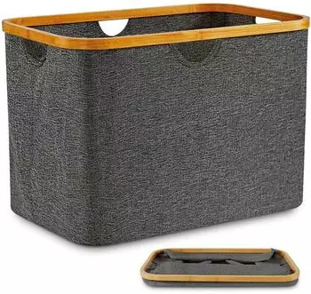 LuxusKollektion W&auml;schekorb faltbar 68L, Bambus & Stoff, grau