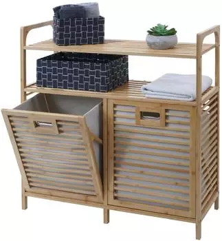 MCW MCW-N83 Badezimmerschrank Bambus, 2 W&auml;schek&ouml;rbe, 88x81x33cm (94941)