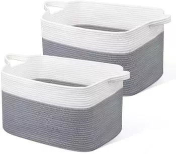LuxusKollektion Faltbarer W&auml;schekorb, Baumwolle, wei&szlig; & grau, 63l, 2er-Set