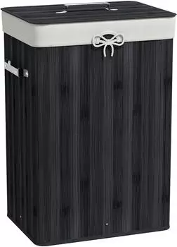 HomCom W&auml;schekorb schmal mit Deckel, Bambus, 72L, schwarz