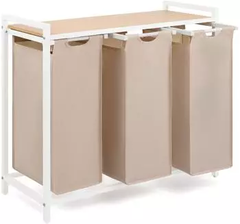 Blumtal W&auml;schesammler 3 F&auml;cher, Bambus-Optik, creme, 83,5x73x36cm (800001672186)