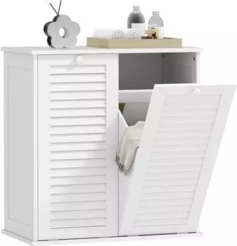 HomCom W&auml;scheschrank mit 2 W&auml;schek&ouml;rben, Lamellent&uuml;ren, wei&szlig;