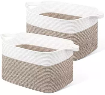 LuxusKollektion Faltbarer W&auml;schekorb, Baumwolle geflochten, wei&szlig; & braun, 63l, 2er-Set