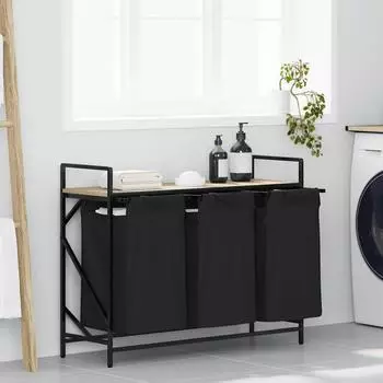 vidaXL Wäschekorb 3 Fächer mit Ablage, Sonoma-Eiche (859061)