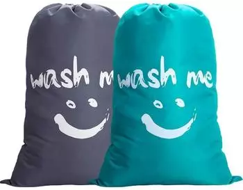 LuxusKollektion W&auml;schesack 2er-Set, faltbar, 120L, 66x92cm, grau/blau, 420D