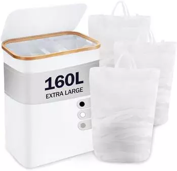 LuxusKollektion W&auml;schekorb mit Deckel, 3 F&auml;cher, faltbar, Bambus, wei&szlig;, 160L