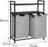 Relaxdays Wäschekorb 2 Fächer mit Ablagen, 92L, Stoff, schwarz/grau
