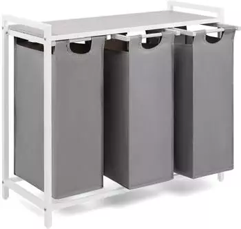 Blumtal W&auml;schesammler 3 F&auml;cher, grau, Ablage in Beton-Optik, Metallrahmen