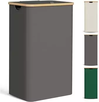 LuxusKollektion W&auml;schekorb mit Deckel, faltbar, Bambus, dunkelgrau, 85L