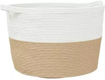 vidaXL W&auml;schekorb beige und wei&szlig; &Oslash;60x36cm Baumwolle (358475)