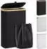 LuxusKollektion Wäschekorb mit Deckel, schmal, faltbar, Bambus, 48L, schwarz