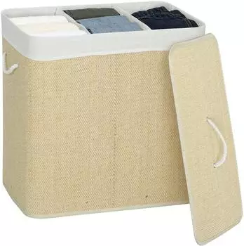HomCom Wäschekorb mit Deckel, Bambus, 144L, cremeweiß