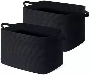 LuxusKollektion Faltbarer W&auml;schekorb, Baumwolle geflochten, schwarz, 63L, 2er-Set