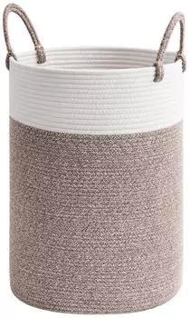 LuxusKollektion W&auml;schekorb geflochten, Baumwollseil mit Griffen, &Oslash;35x50cm, wei&szlig;/braun