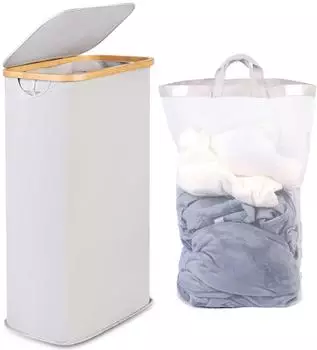 LuxusKollektion Wäschekorb schmal, faltbar, hellgrün, 63L mit Deckel