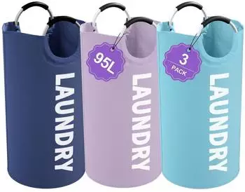LuxusKollektion W&auml;schekorb 95L faltbar, 3er-Pack, Oxford 600D, lila/marineblau/blau (L-95L)