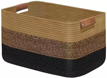 LuxusKollektion Faltbarer W&auml;schekorb aus Baumwollseil, 63L, schwarz/dunkelbraun
