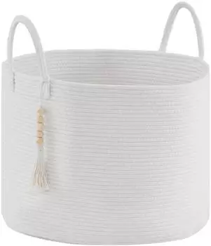 LuxusKollektion W&auml;schekorb geflochten 65L, Baumwollseil, wei&szlig; (50x33cm)