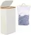 efluky Wäschekorb mit Deckel, schmal, faltbar, beige, 75L, Bambusgriffe