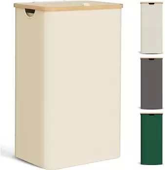 LuxusKollektion W&auml;schekorb mit Deckel, faltbar, Bambus, beige, 85L