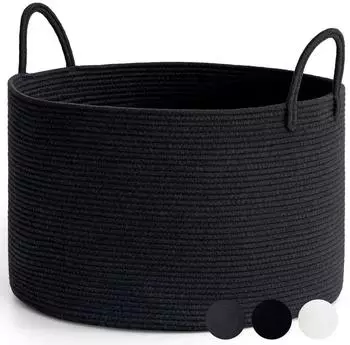 LuxusKollektion W&auml;schekorb geflochten, Baumwolle, schwarz, 83L (55x35cm)