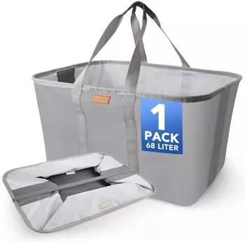 LuxusKollektion W&auml;schekorb faltbar 68L, extra flach 2cm, 600D Oxford, grau