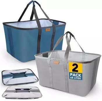 LuxusKollektion Faltbarer W&auml;schekorb 2er-Set, 68l, blau/grau, extra flach