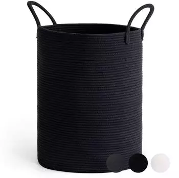 LuxusKollektion W&auml;schekorb Baumwollseil, schwarz, 58L (38x50cm)