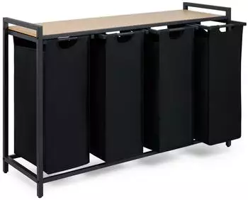 Blumtal W&auml;schesammler 4 F&auml;cher mit Ablage, Bambus-Optik, schwarz (800001672181)
