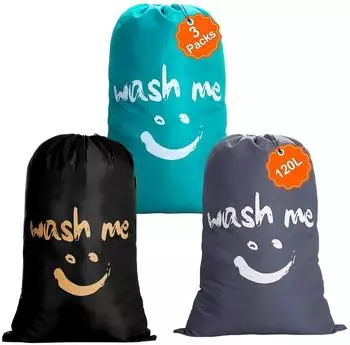 LuxusKollektion W&auml;sches&auml;cke 3er-Set 120L faltbar, staubdicht, blau/dunkelgrau/schwarz