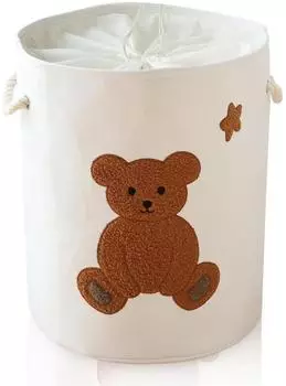 LuxusKollektion W&auml;schekorb rund 58L mit B&auml;renstickerei, Canvas/EVA