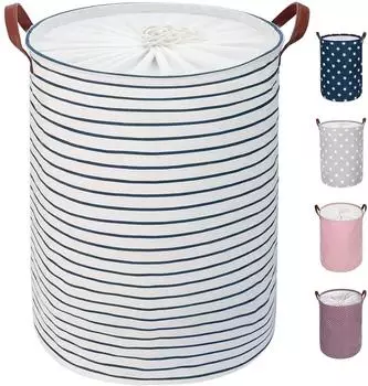 LuxusKollektion W&auml;schekorb rund, faltbar, Baumwolle, blau, 18"