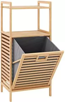Costway Badezimmer-Regal mit ausklappbarem Wäschekorb, Bambus, 2 Ablagen (VH34694ZM)