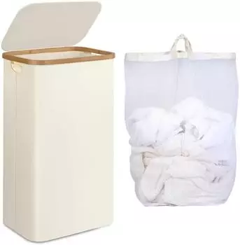 LuxusKollektion W&auml;schekorb schmal 75L mit Deckel, herausnehmbarem Innensack, beige (66212)